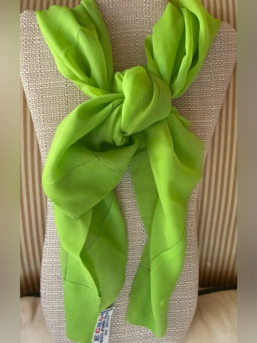Vintage ECHO 100% Silk  Green Scarf -Sheer Made in Japan 41”X 16”
